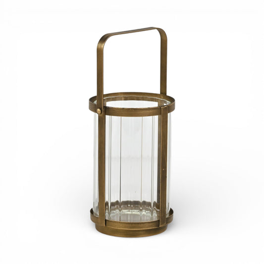 LAUREL 7" GOLD GLASS TABLETOP LANTERN CANDLE HOLDER