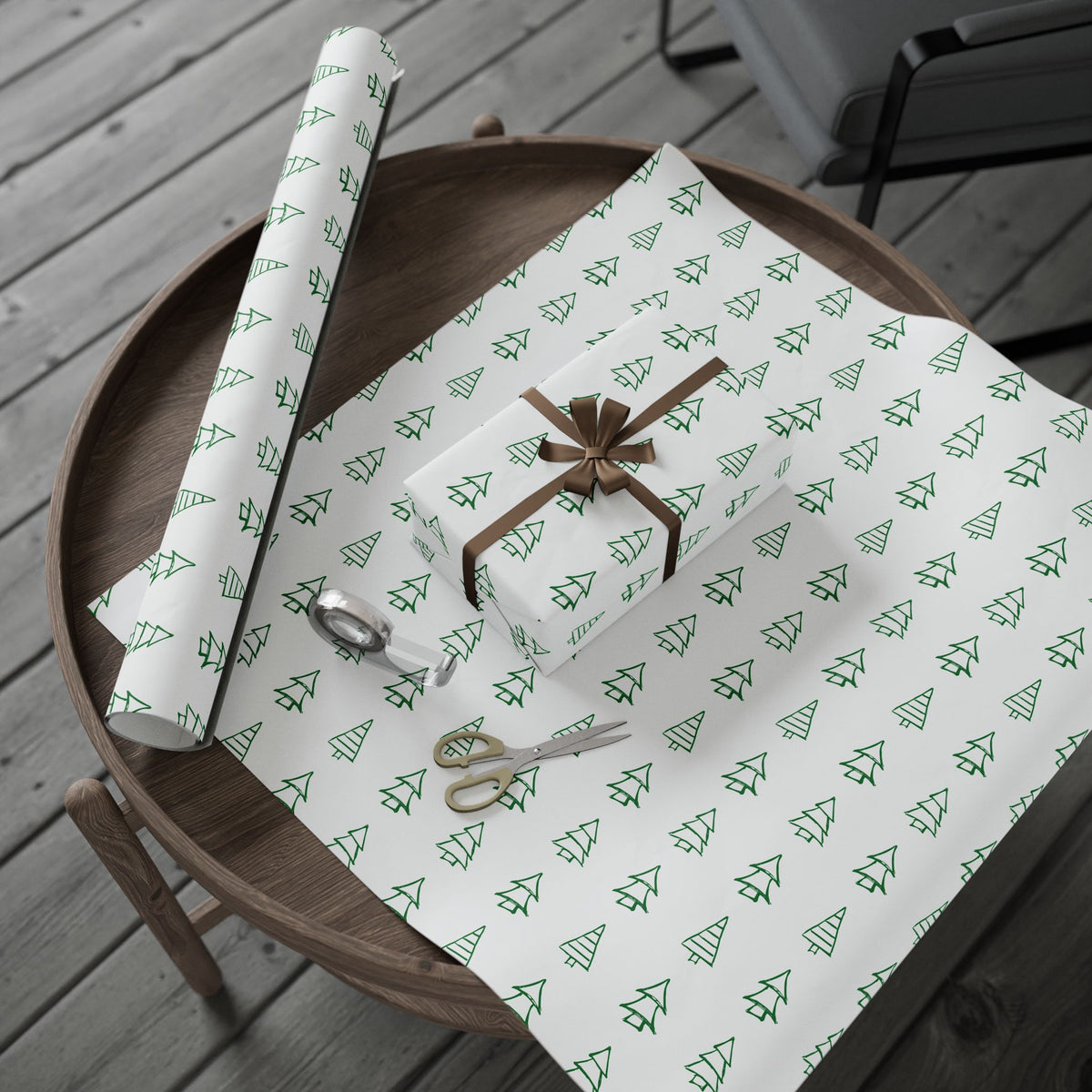 Christmas Tree Pattern Wrapping Paper Roll — Green Sketch Holiday Gift Wrap - Varnish & Vibe
