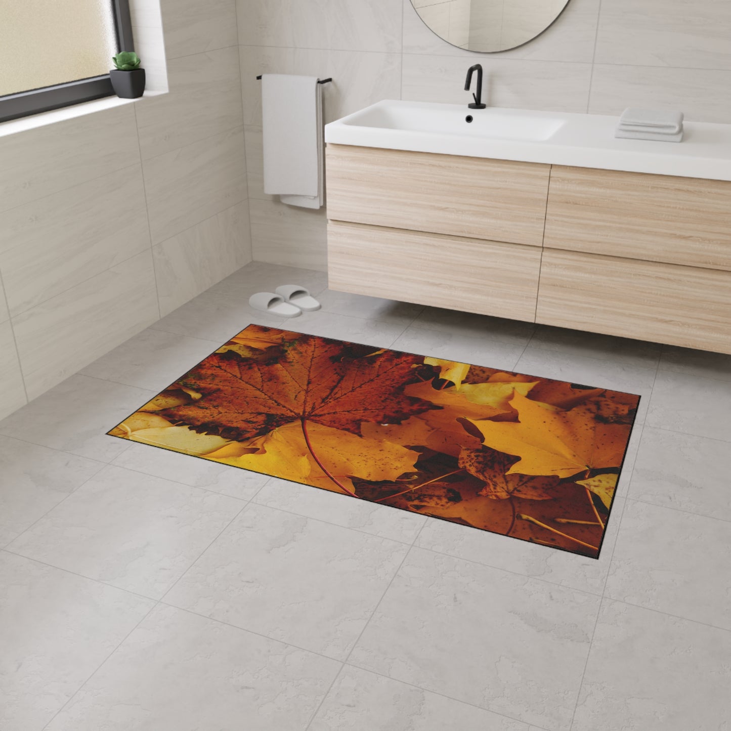 Golden Leaves Textured Fall Foliage Rug