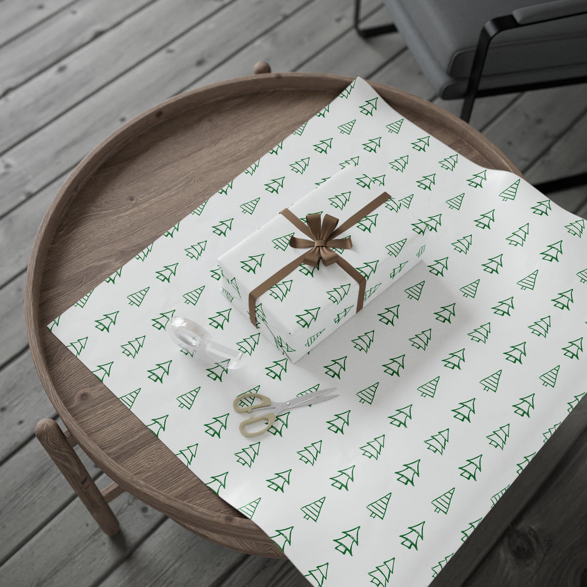 Christmas Tree Pattern Wrapping Paper Roll — Green Sketch Holiday Gift Wrap - Varnish & Vibe