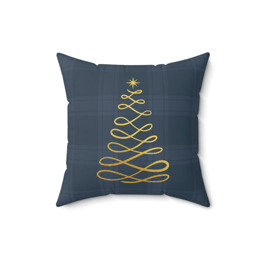 Blue Tartan Christmas Tree Faux Suede Square Pillow - Varnish & Vibe