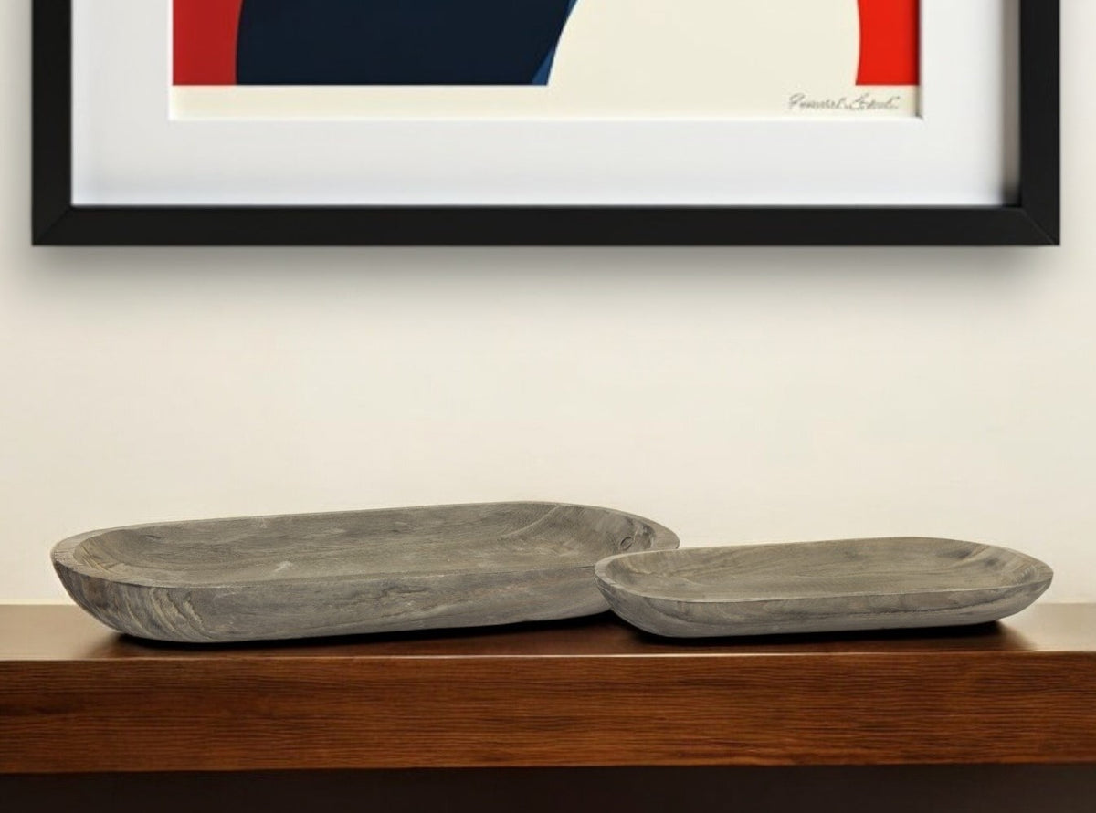 OCEAN SET OF TWO SOLID WOOD SERVING TRAYS - Varnish & Vibe