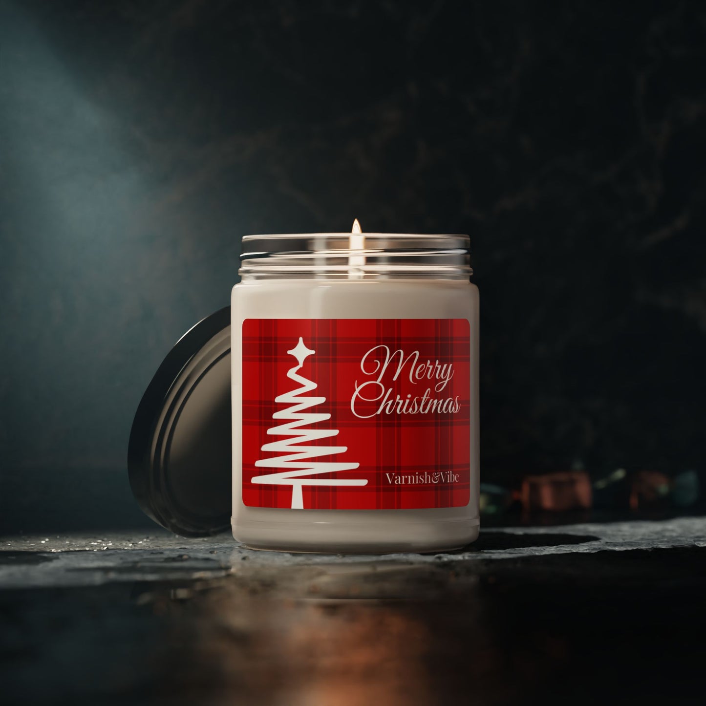 Merry Christmas Red Tartan Scented Soy Candle, 9oz - Varnish & Vibe