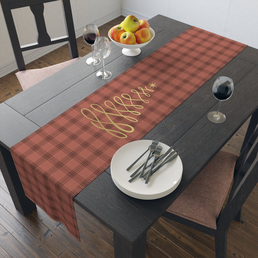 Red Tartan Christmas Tree Table Runner (Cotton, Poly) - Varnish & Vibe