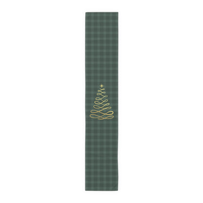 Green Tartan Christmas Tree Table Runner (Cotton, Poly) - Varnish & Vibe