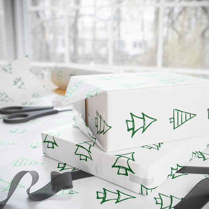 Christmas Tree Pattern Wrapping Paper Roll — Green Sketch Holiday Gift Wrap