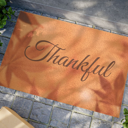 Thankful Script Thanksgiving Fall Leaves Doormat