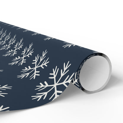 Snowflake Wrapping Paper - Navy Holiday Gift Wrap Roll - Varnish & Vibe