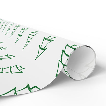Christmas Tree Pattern Wrapping Paper Roll — Green Sketch Holiday Gift Wrap