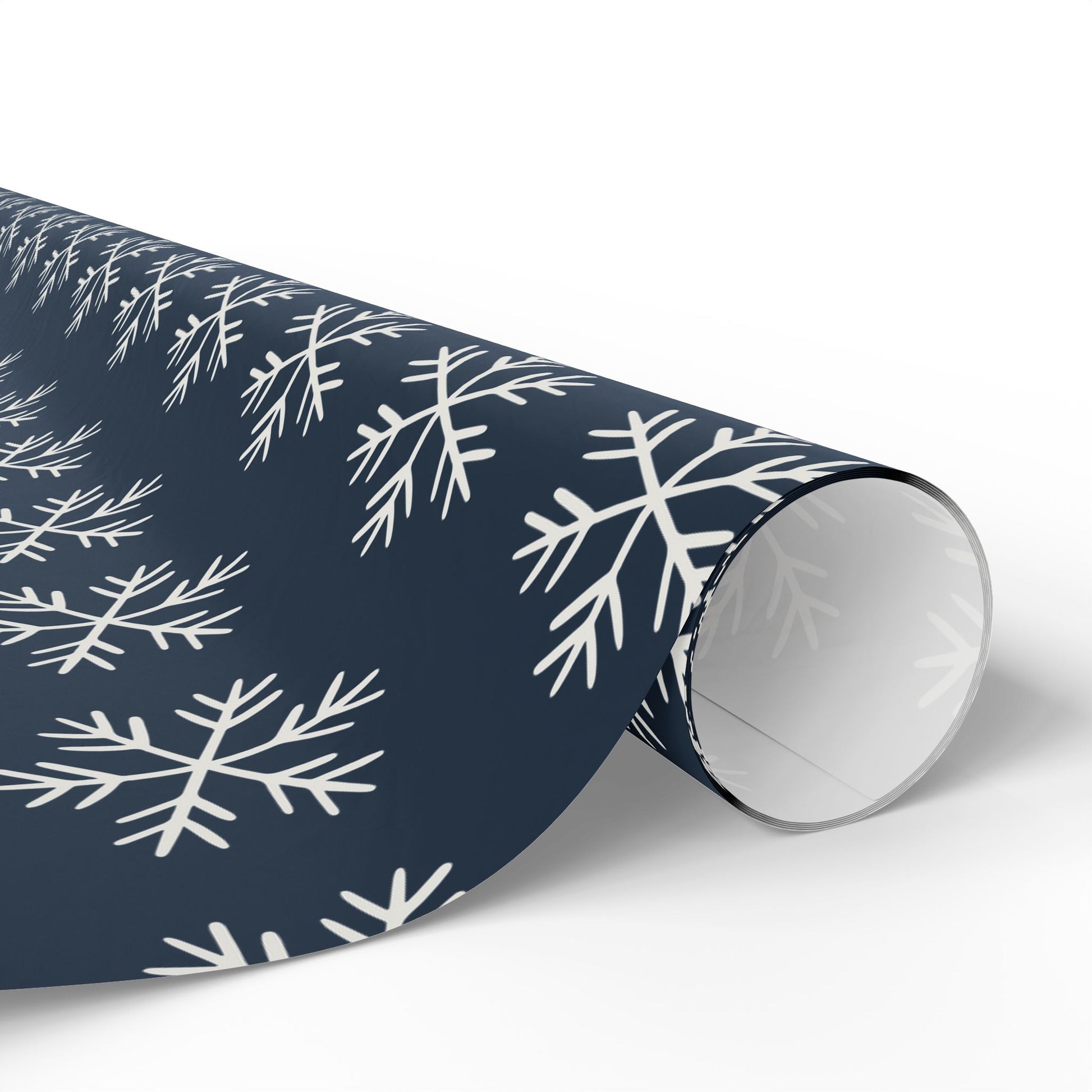 Snowflake Wrapping Paper - Navy Holiday Gift Wrap Roll - Varnish & Vibe