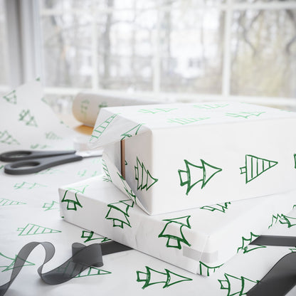 Christmas Tree Pattern Wrapping Paper Roll — Green Sketch Holiday Gift Wrap
