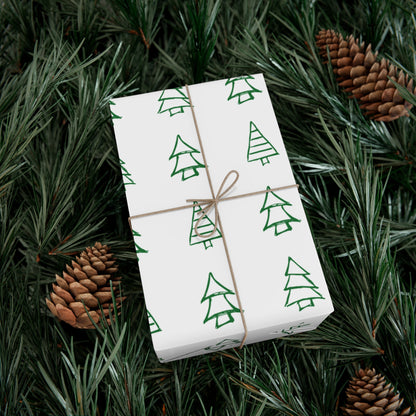 White Green Christmas Trees Gift Wrapping Papers - Varnish & Vibe