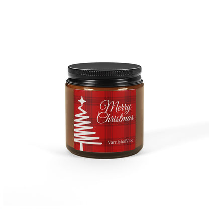 Merry Christmas Scented Soy Candle (Red, Multi-Size, Amber Jar) - Varnish & Vibe