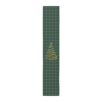 Green Tartan Christmas Tree Table Runner (Cotton, Poly) - Varnish & Vibe