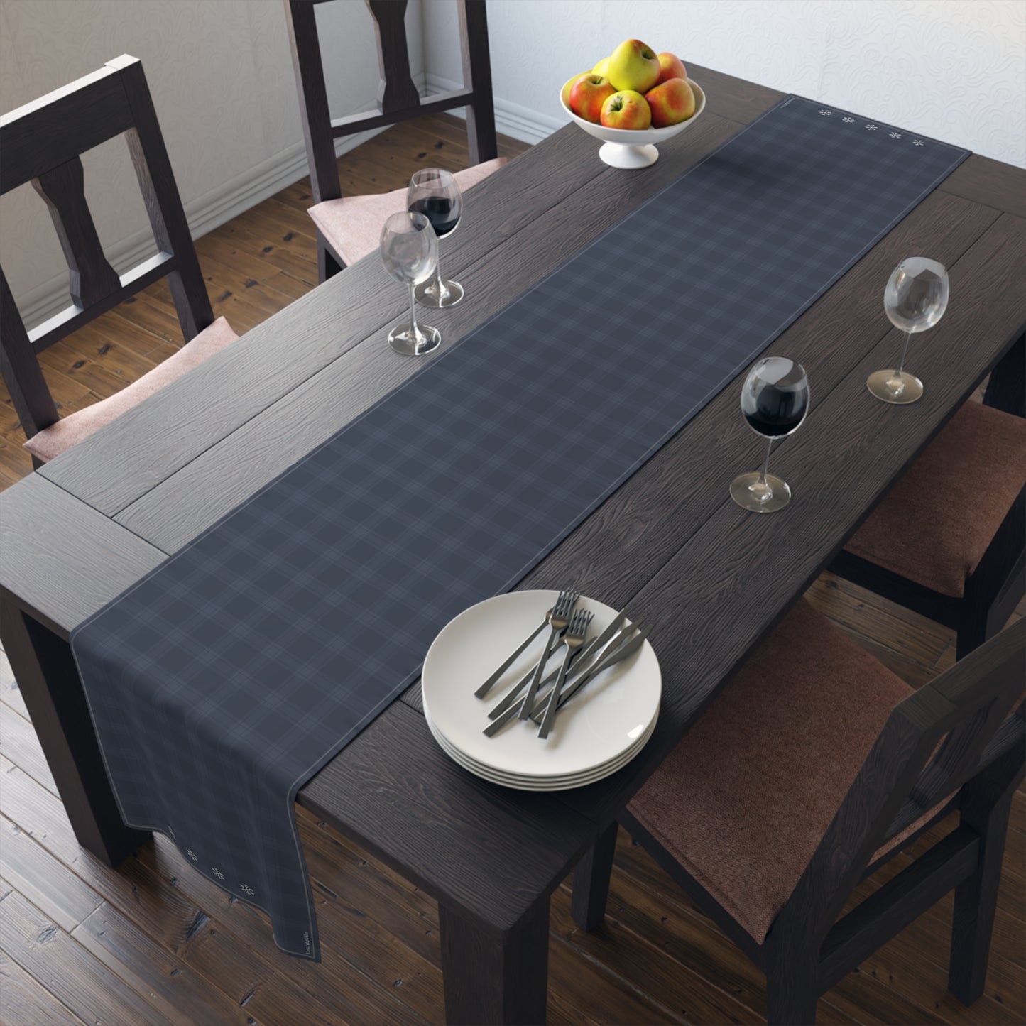 Blue Tartan Snowflakes Table Runner (Cotton, Poly) - Varnish & Vibe