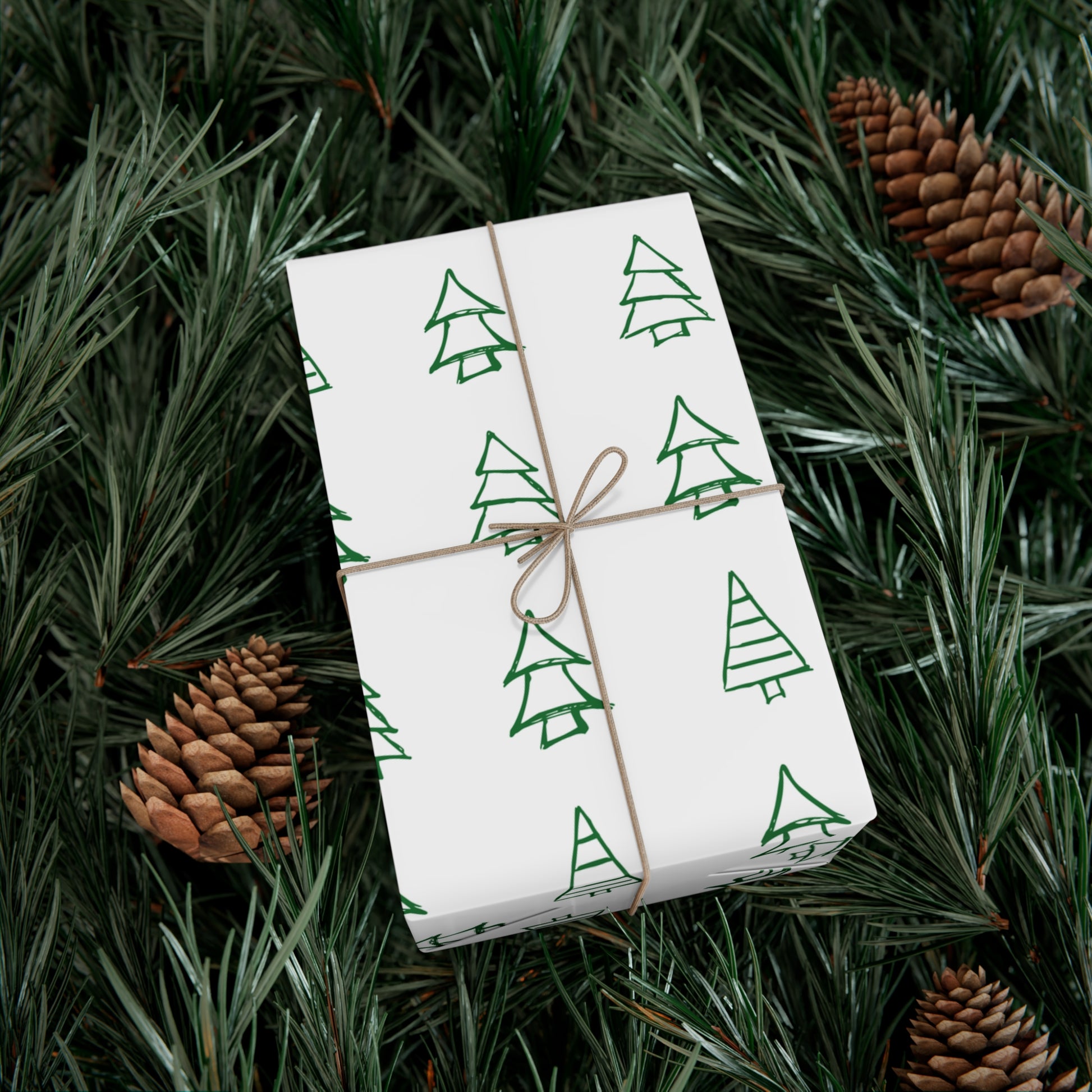 White Green Christmas Trees Gift Wrapping Papers - Varnish & Vibe