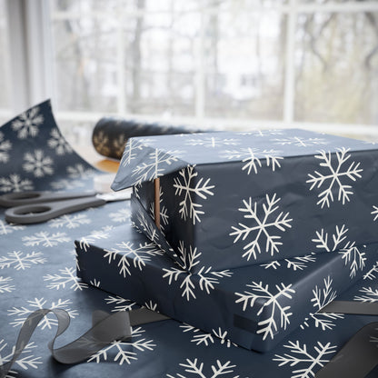 Snowflake Wrapping Paper - Navy Holiday Gift Wrap Roll - Varnish & Vibe