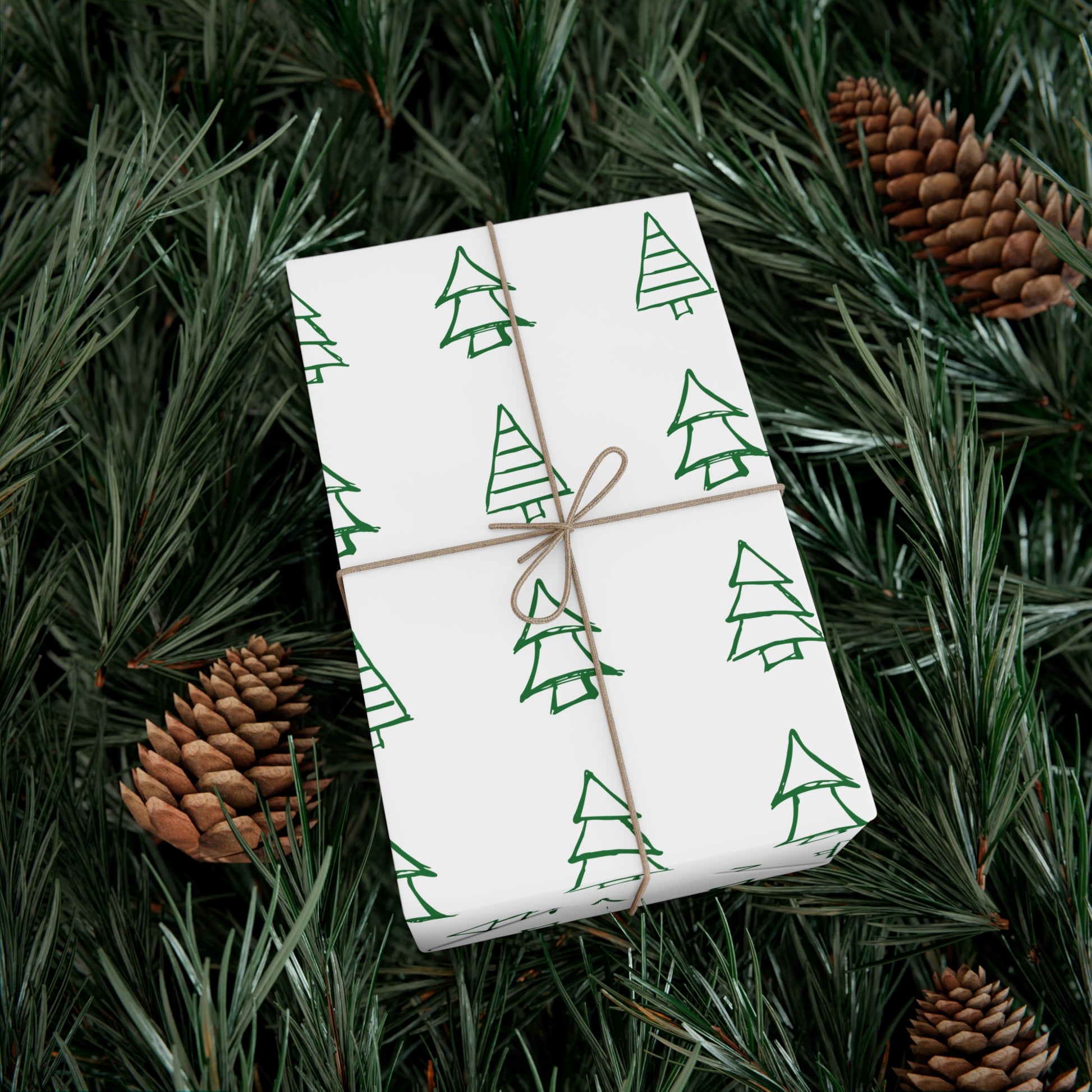 White Green Christmas Trees Gift Wrapping Papers - Varnish & Vibe