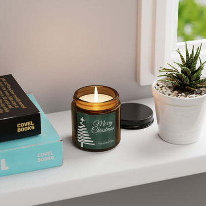 Merry Christmas Scented Soy Candle (Green, Multi-Size, Amber Jar) - Varnish & Vibe