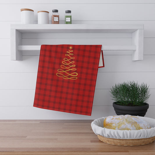 Red Tartan Christmas Tree Tea Towels (cotton, poly) - Varnish & Vibe