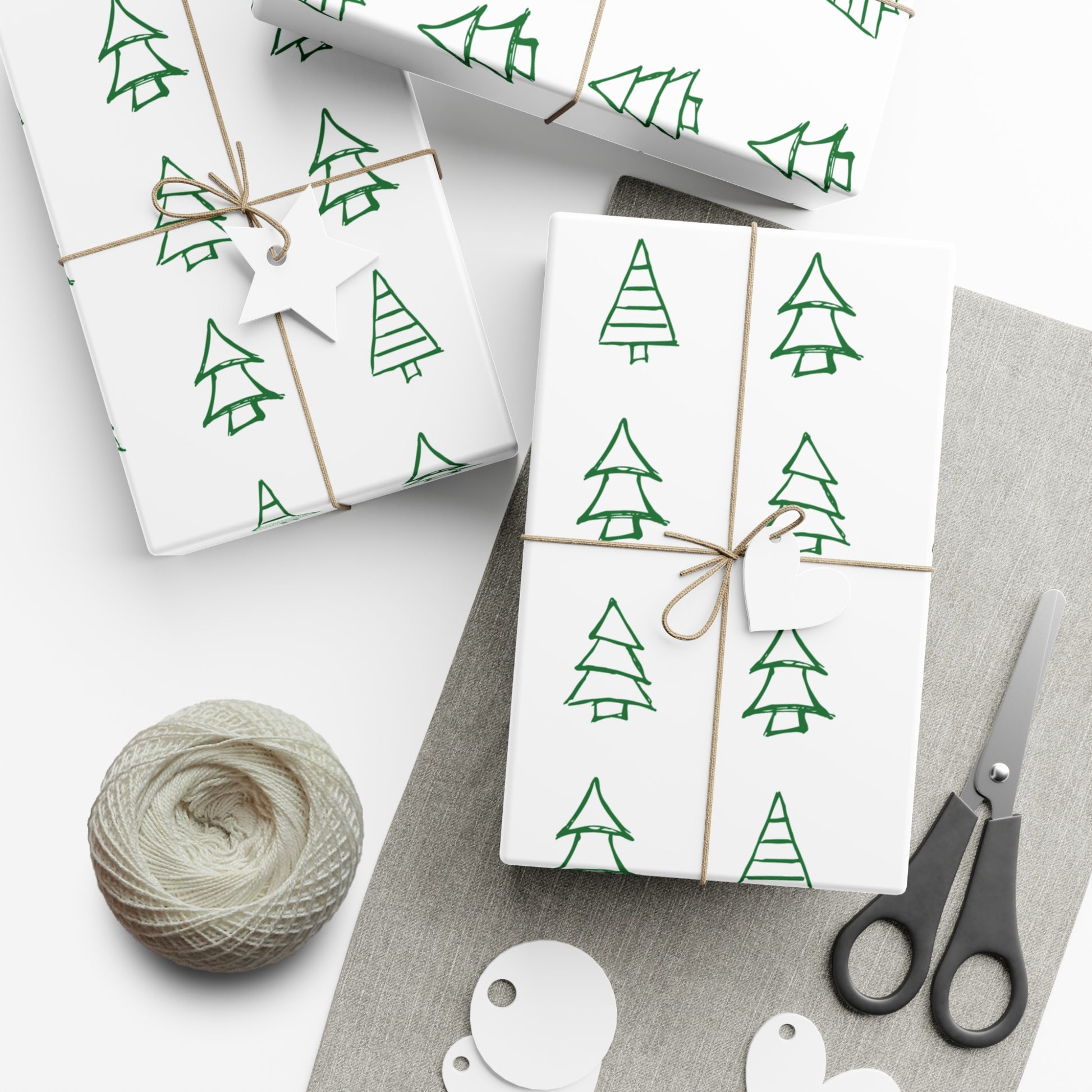 White Green Christmas Trees Gift Wrapping Papers - Varnish & Vibe