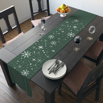 Green Tartan Snowflakes Table Runner (Cotton, Poly) - Varnish & Vibe