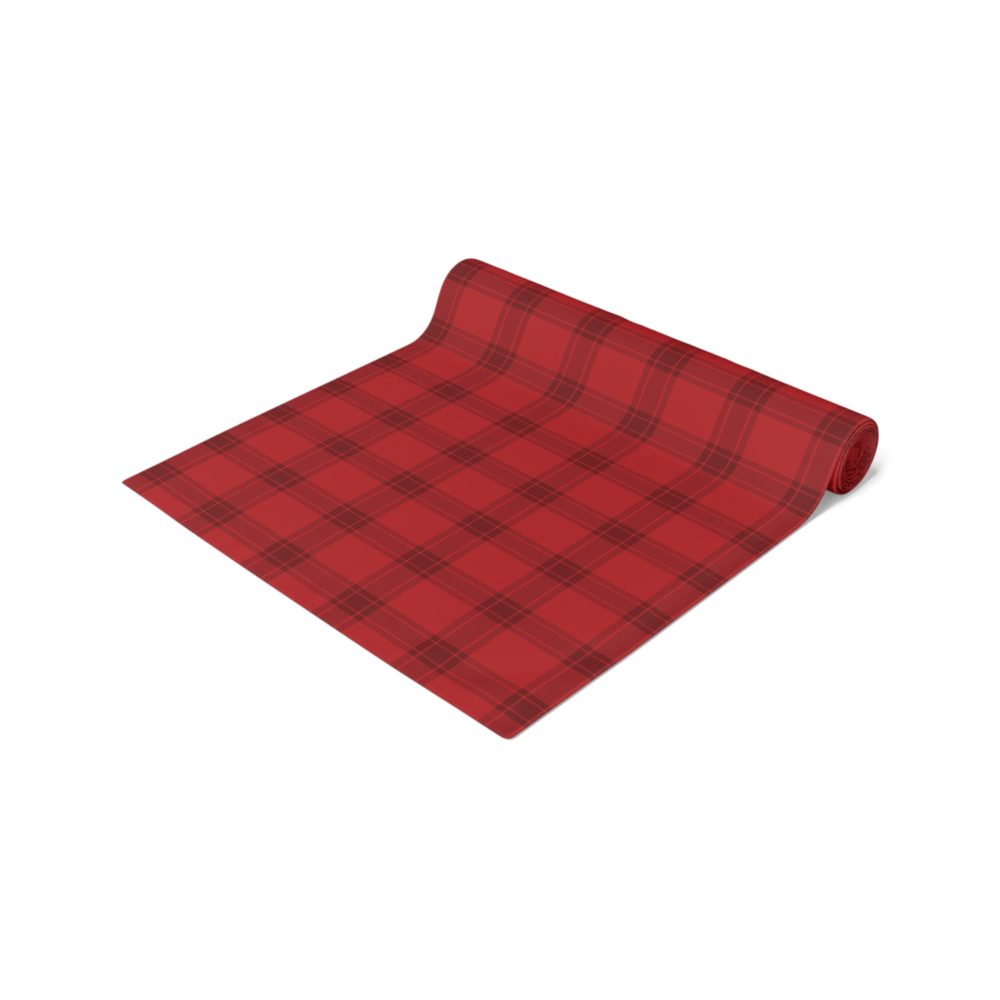 Red Tartan Christmas Tree Table Runner (Cotton, Poly) - Varnish & Vibe
