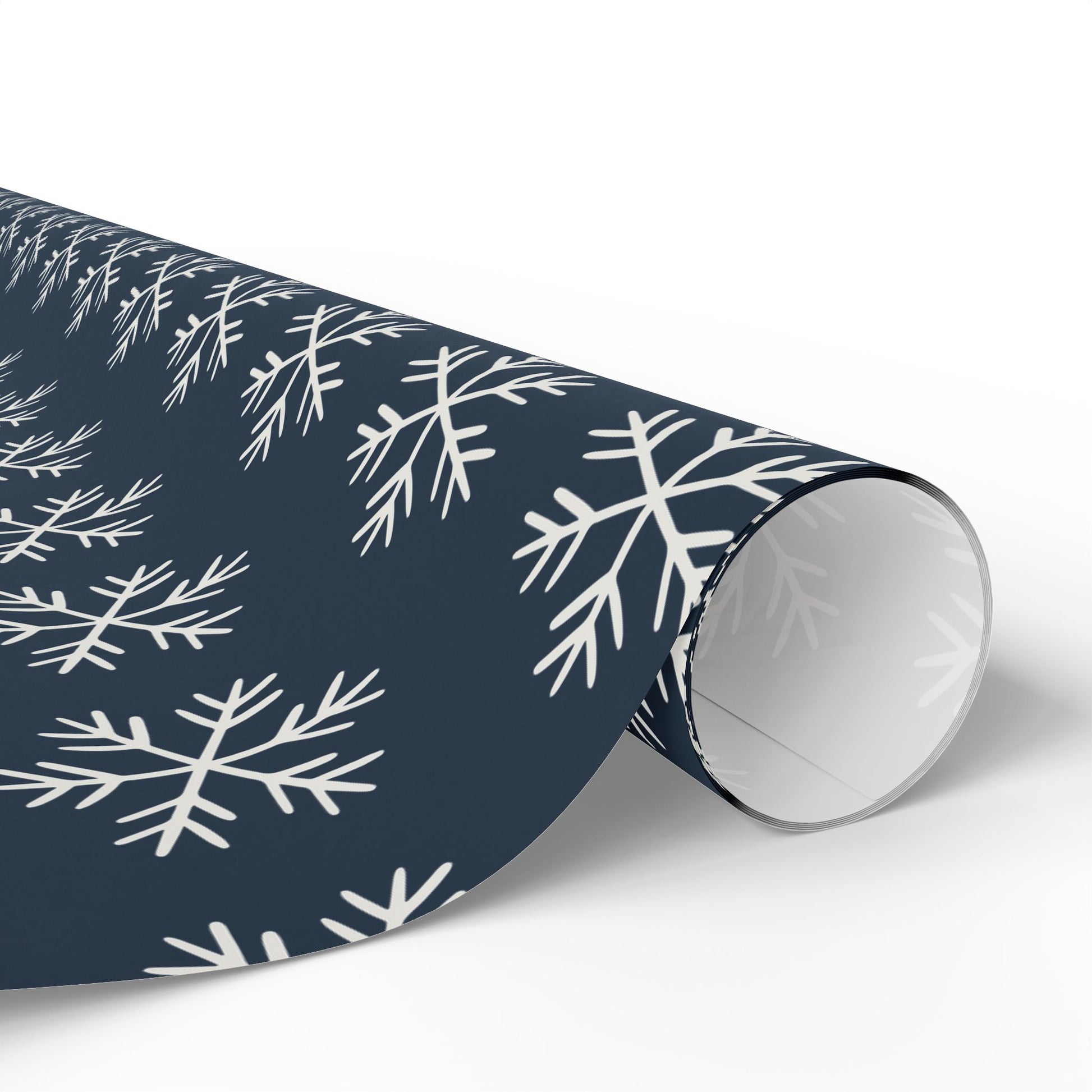 Snowflake Wrapping Paper - Navy Holiday Gift Wrap Roll - Varnish & Vibe