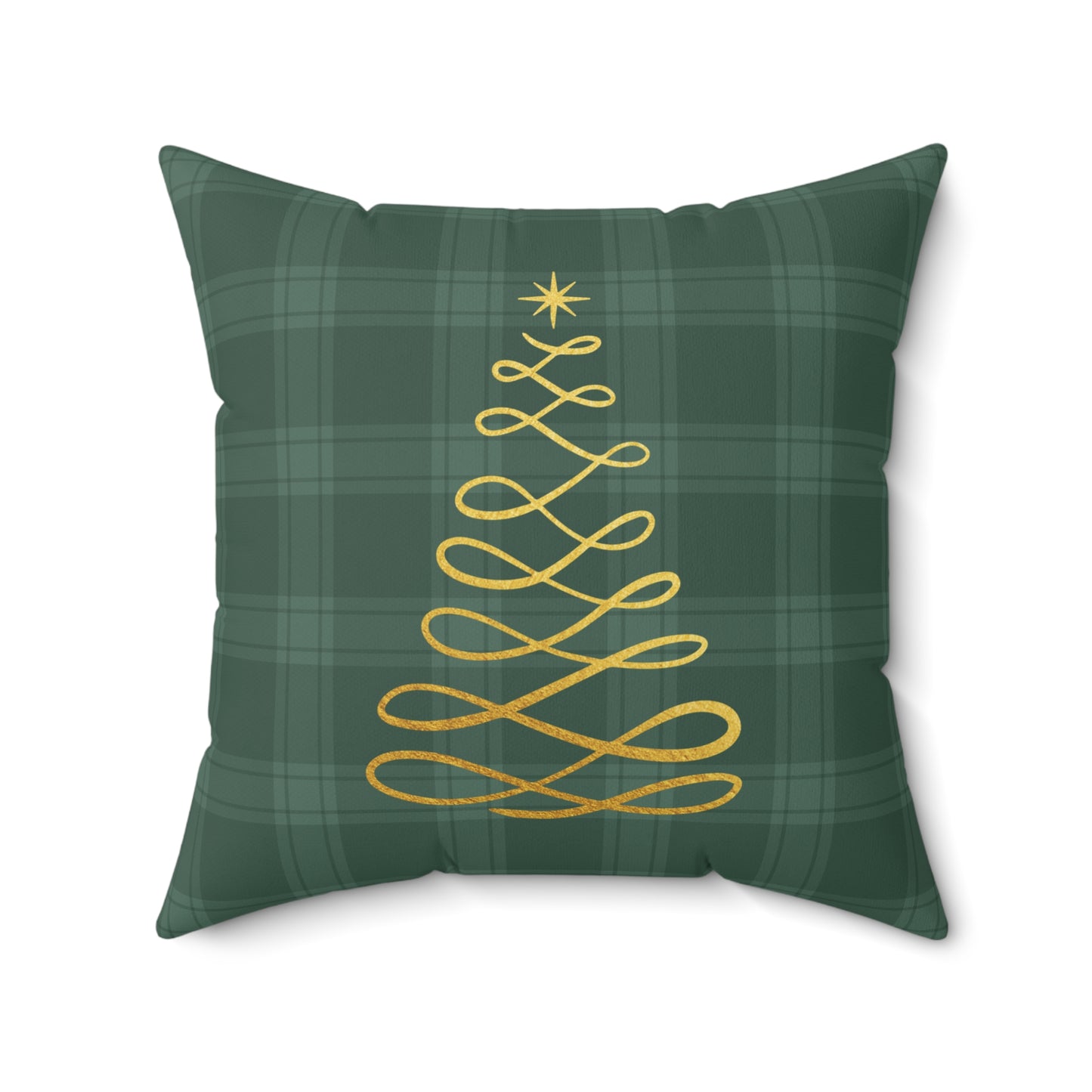 Green Tartan Christmas Tree Faux Suede Square Pillow - Varnish & Vibe