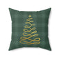 Green Tartan Christmas Tree Faux Suede Square Pillow - Varnish & Vibe