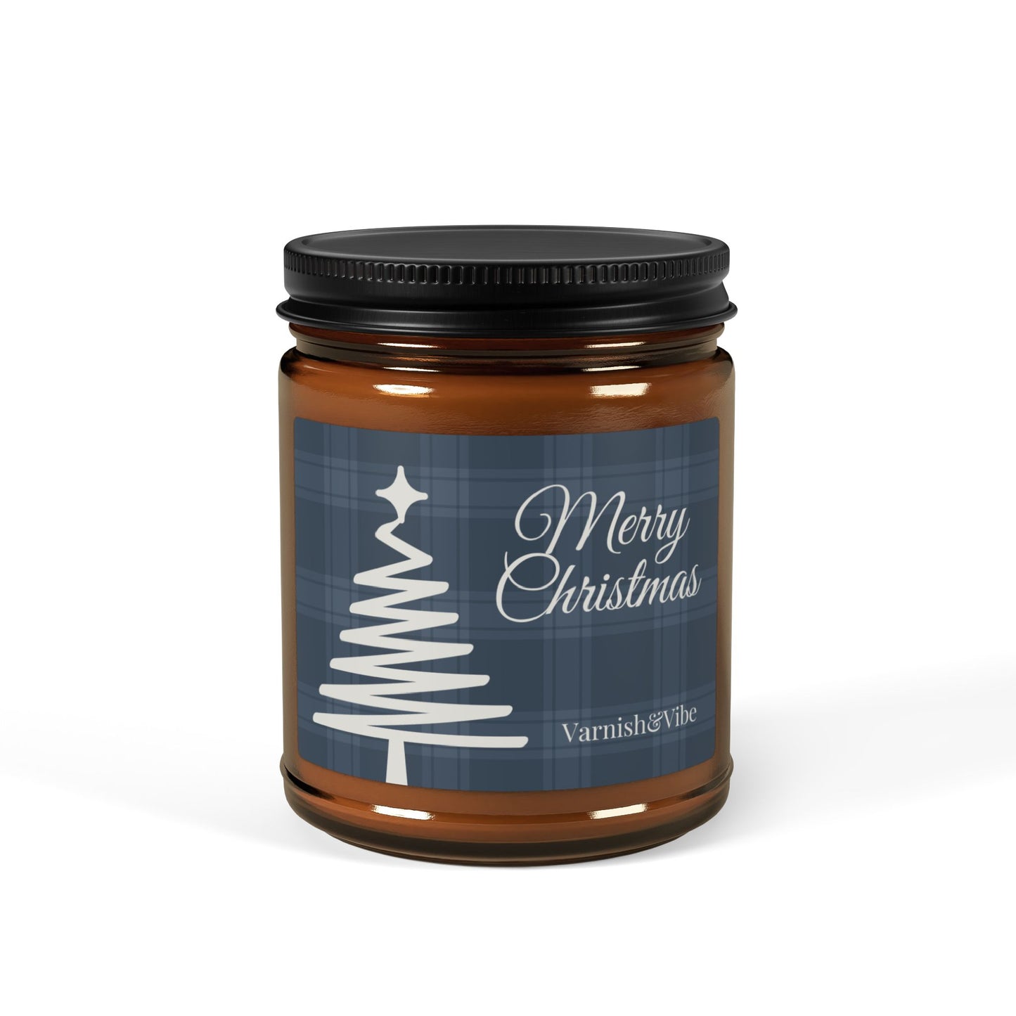 Merry Christmas Scented Soy Candle (Blue, Multi-Size, Amber Jar) - Varnish & Vibe