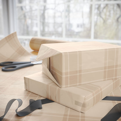 Neutral Plaid Wrapping Paper Roll – Beige Grid Gift Wrap for Weddings & Birthdays - Varnish & Vibe