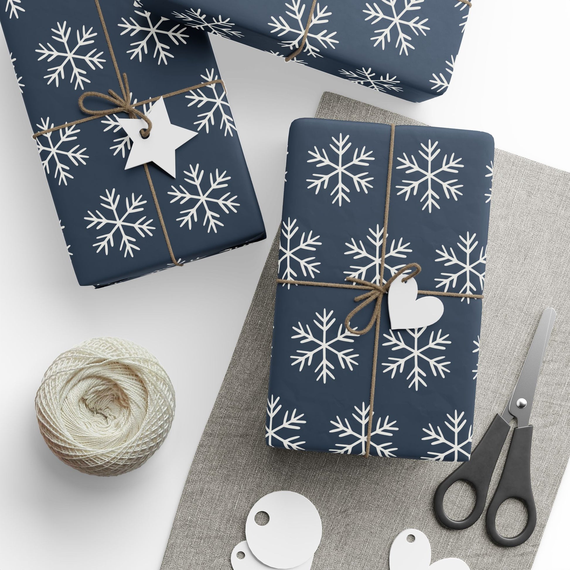 Snowflake Wrapping Paper - Navy Holiday Gift Wrap Roll - Varnish & Vibe