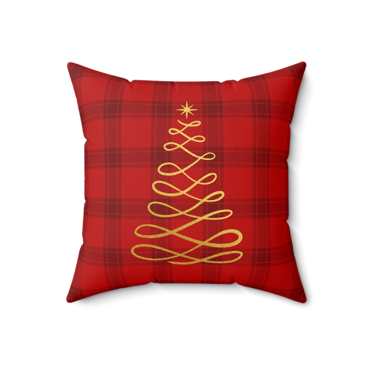 Red Tartan Christmas Tree Faux Suede Square Pillow - Varnish & Vibe