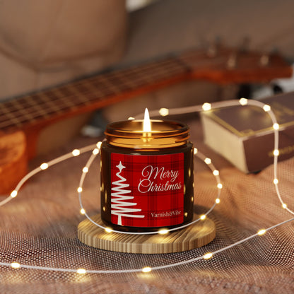 Merry Christmas Scented Soy Candle (Red, Multi-Size, Amber Jar) - Varnish & Vibe