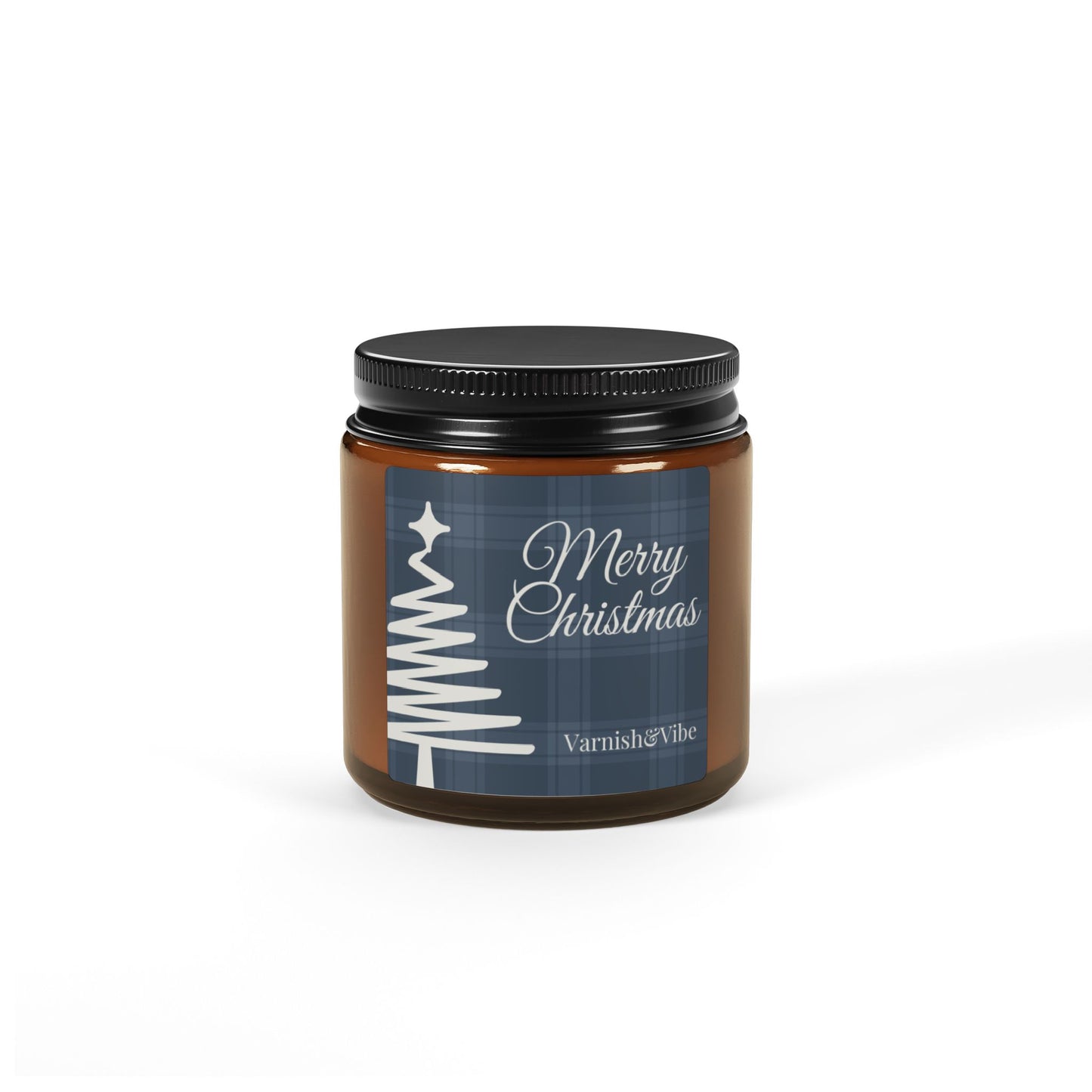 Merry Christmas Scented Soy Candle (Blue, Multi-Size, Amber Jar) - Varnish & Vibe