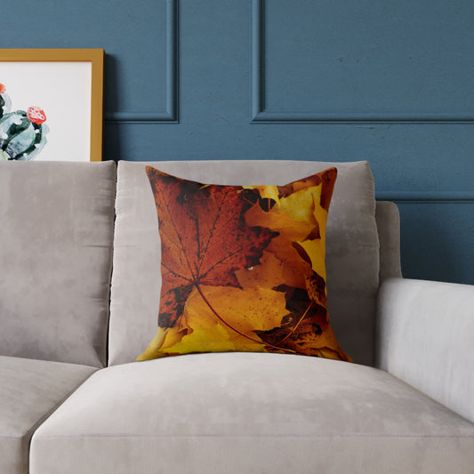 Golden Leaves Foliage And Shaded Brown Fall Decorative Pillow
