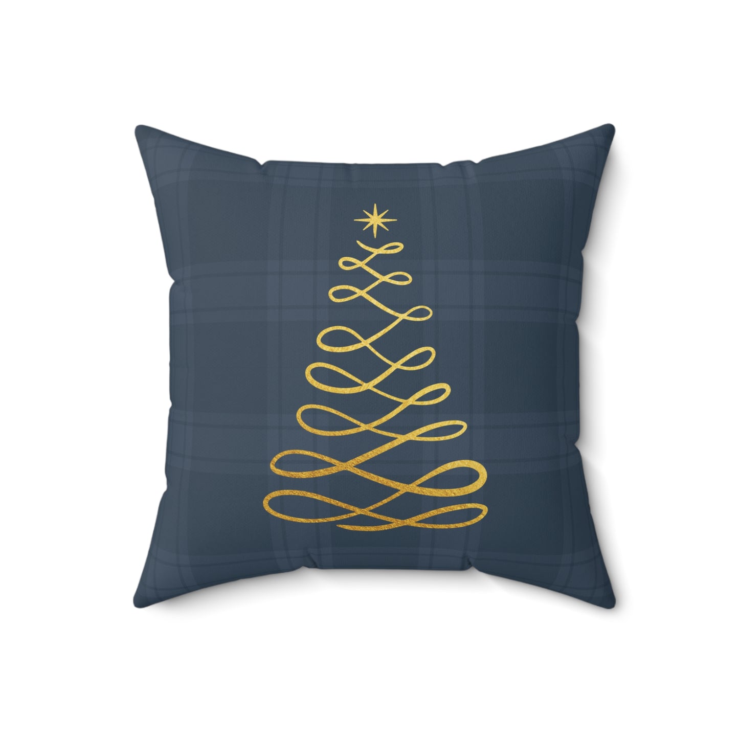 Blue Tartan Christmas Tree Faux Suede Square Pillow - Varnish & Vibe