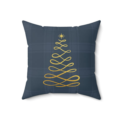 Blue Tartan Christmas Tree Faux Suede Square Pillow - Varnish & Vibe