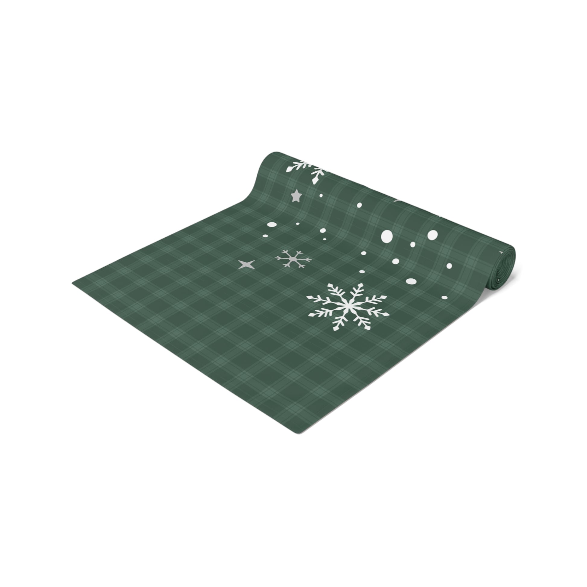 Green Tartan Snowflakes Table Runner (Cotton, Poly) - Varnish & Vibe