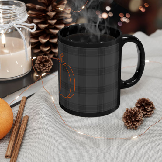 Pumpkin on Plaid Halloween Edition Black Mug
