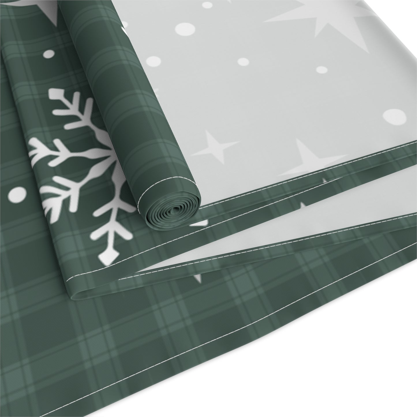 Green Tartan Snowflakes Table Runner (Cotton, Poly) - Varnish & Vibe