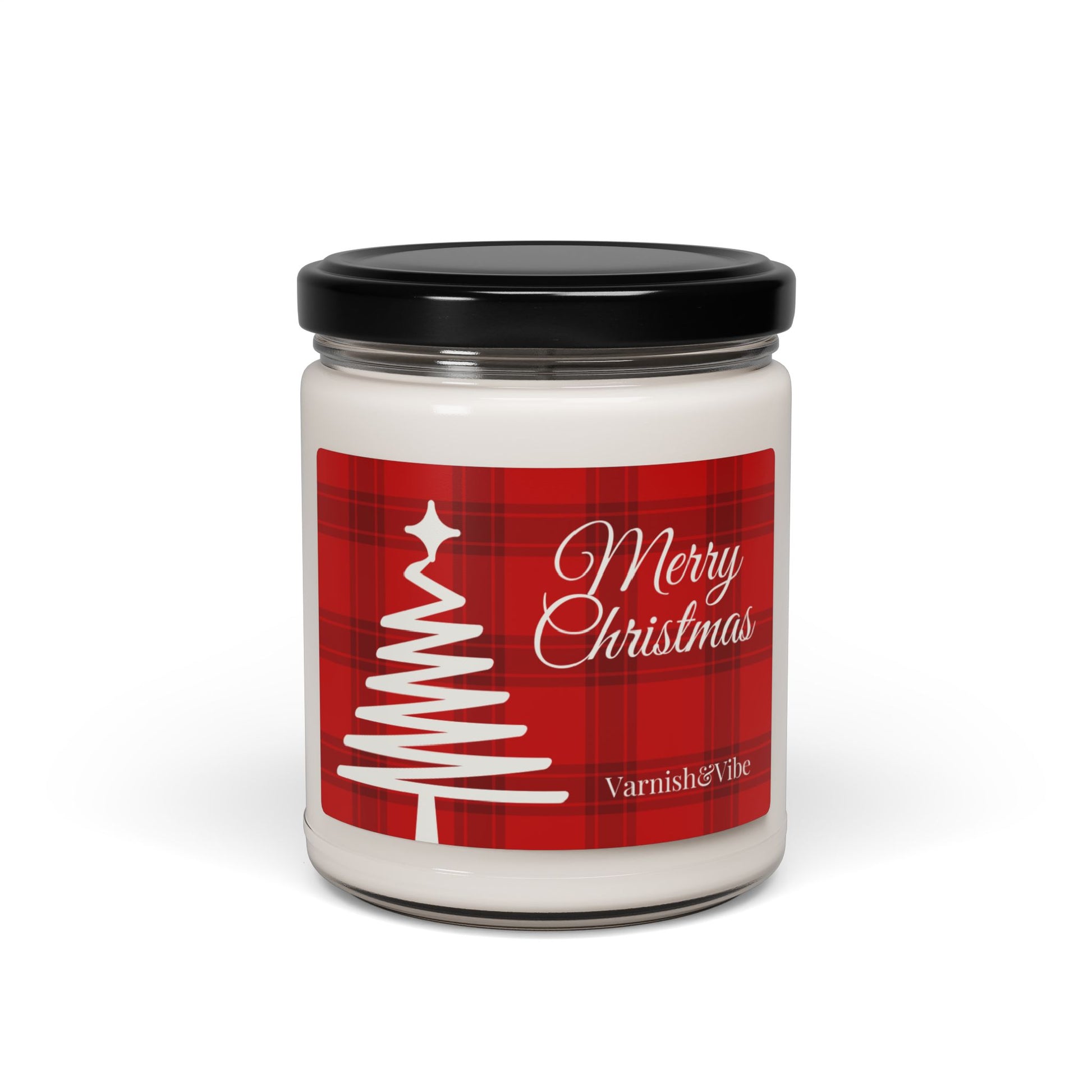 Merry Christmas Red Tartan Scented Soy Candle, 9oz - Varnish & Vibe