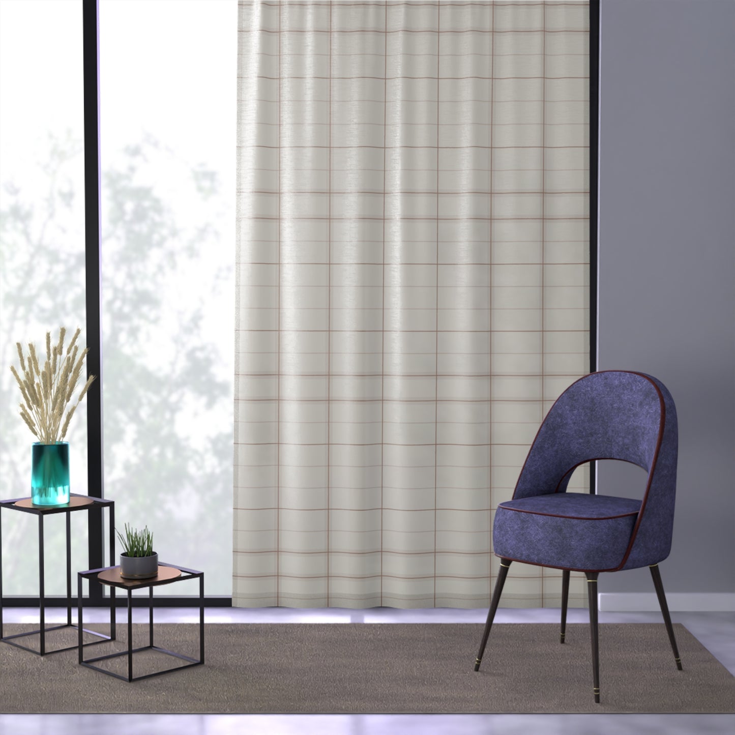 Textured Grid Minimalist Fall Window Curtain