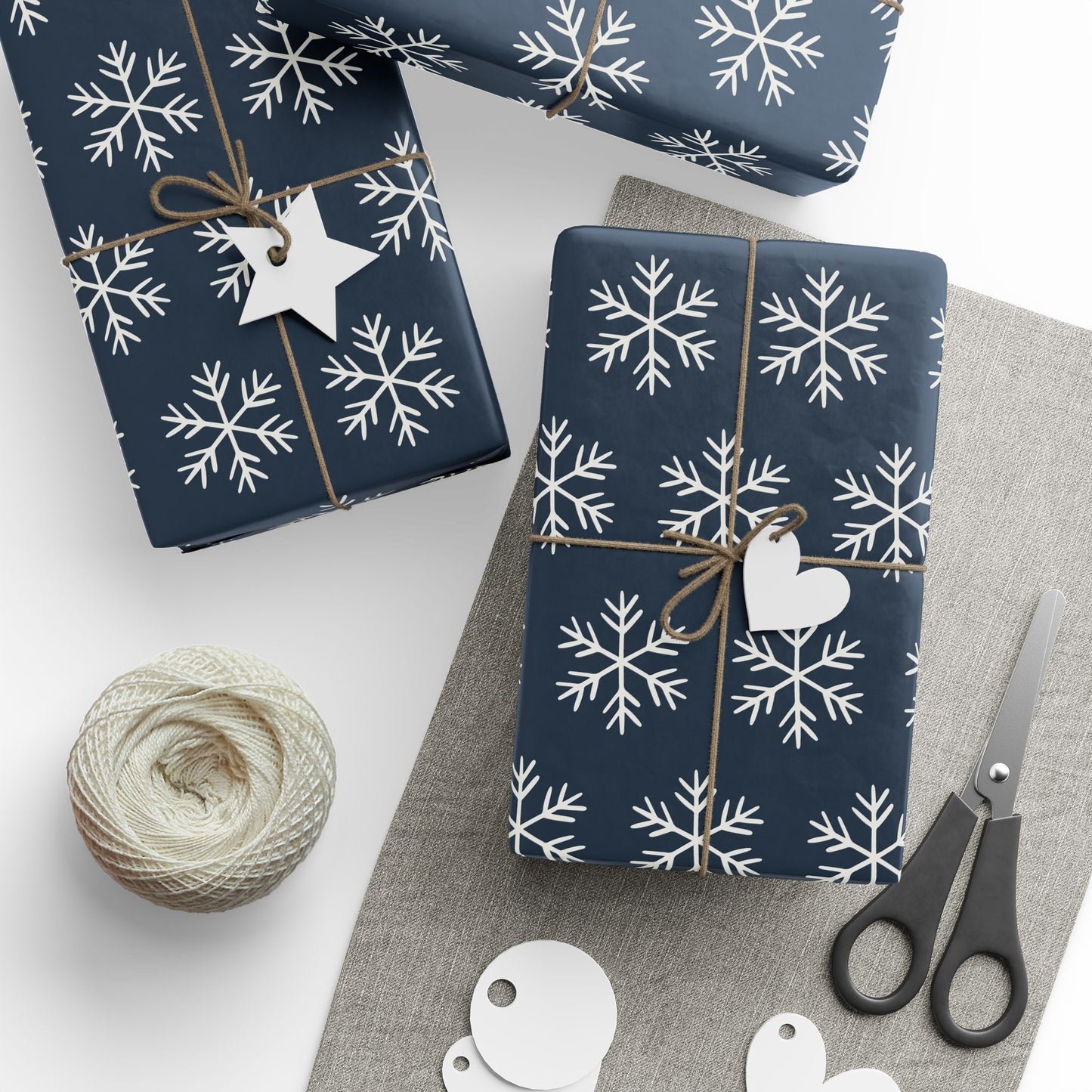 Snowflake Wrapping Paper - Navy Holiday Gift Wrap Roll - Varnish & Vibe