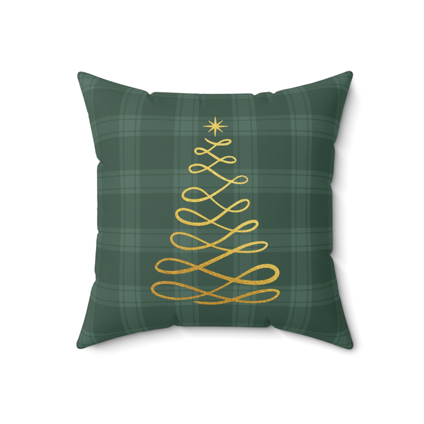 Green Tartan Christmas Tree Faux Suede Square Pillow - Varnish & Vibe