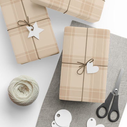 Neutral Plaid Wrapping Paper Roll – Beige Grid Gift Wrap for Weddings & Birthdays - Varnish & Vibe