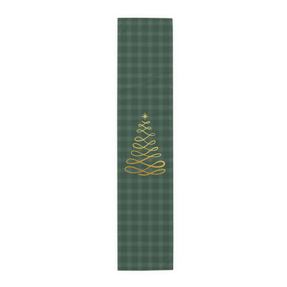 Green Tartan Christmas Tree Table Runner (Cotton, Poly) - Varnish & Vibe