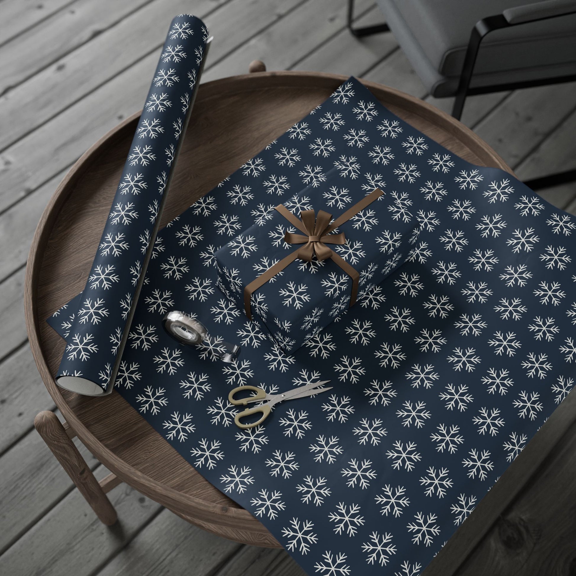 Snowflake Wrapping Paper - Navy Holiday Gift Wrap Roll - Varnish & Vibe