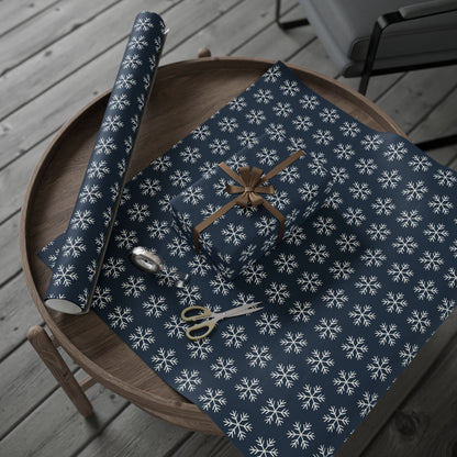 Snowflake Wrapping Paper - Navy Holiday Gift Wrap Roll - Varnish & Vibe